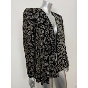 Vintage Glam Sequin Jacket Womens 8 Black Gold Glitter Staburst 80s Pat Richards